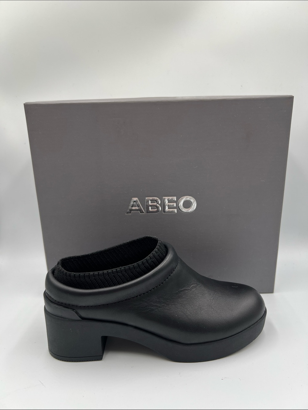ABEO Capital clog chunky black leather comfort slide platform heel women new 5